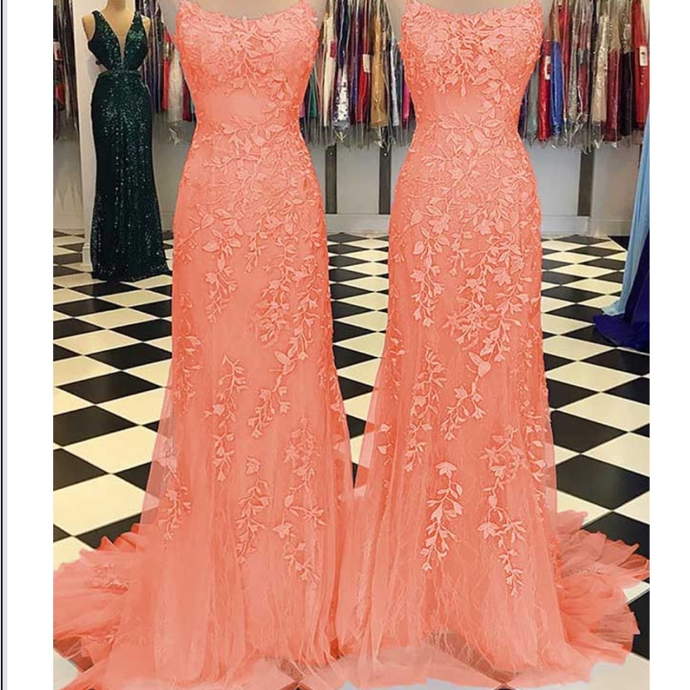 Coral trumpet prom dress